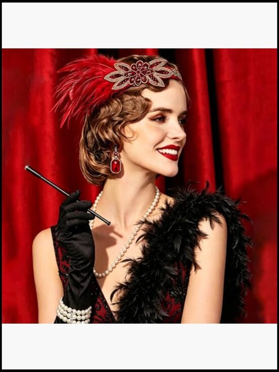 Flapper Headband Accessories Great Gatsby Roaring 20s Costume Feather Shawl Set